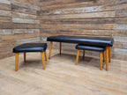 Vintage Sherborne Mid Century Black Vinyl Footstool Set Bench & 2 Stools
