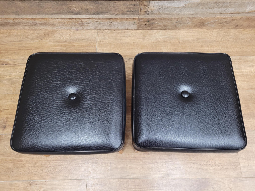 Vintage Sherborne Mid Century Black Vinyl Footstool Set Bench & 2 Stools