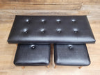 Vintage Sherborne Mid Century Black Vinyl Footstool Set Bench & 2 Stools