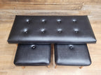 Vintage Sherborne Mid Century Black Vinyl Footstool Set Bench & 2 Stools