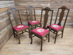 Set of 4 Queen Anne Style Dining Chairs with Wool Tapestry Seats