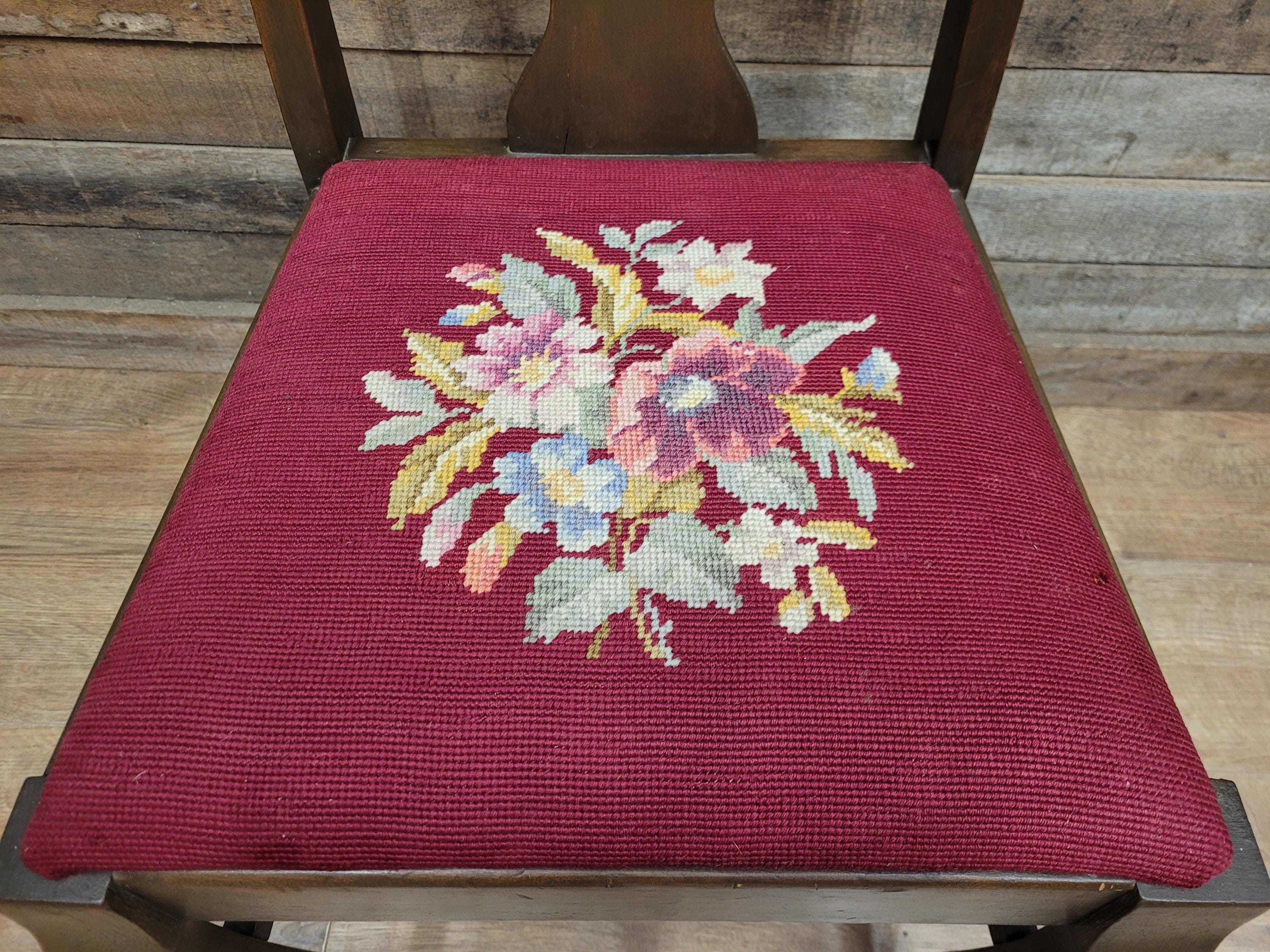 Set of 4 Queen Anne Style Dining Chairs with Wool Tapestry Seats