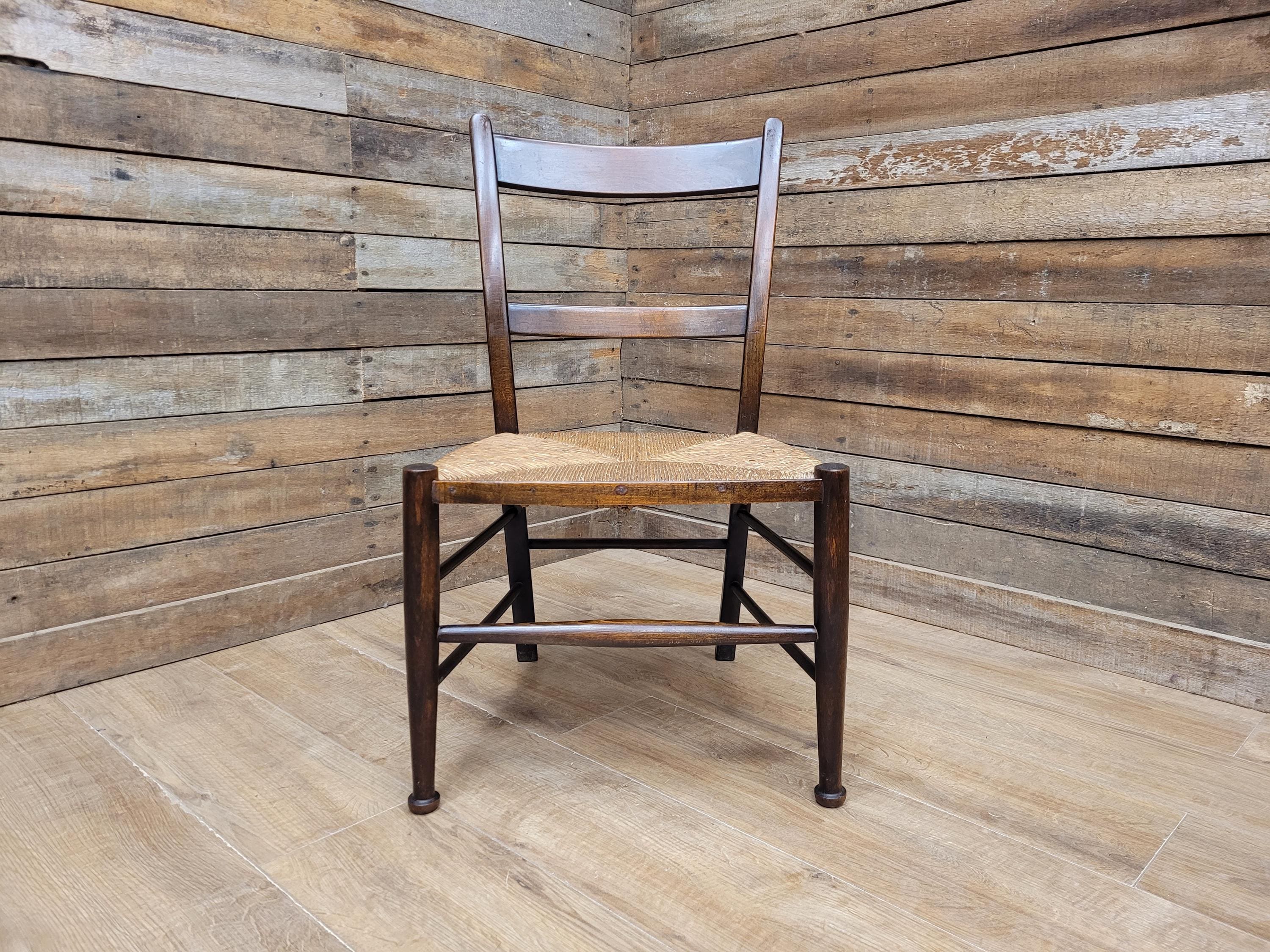 Arts & Crafts Rush Seat Ladder Back Chair c1900 Antique