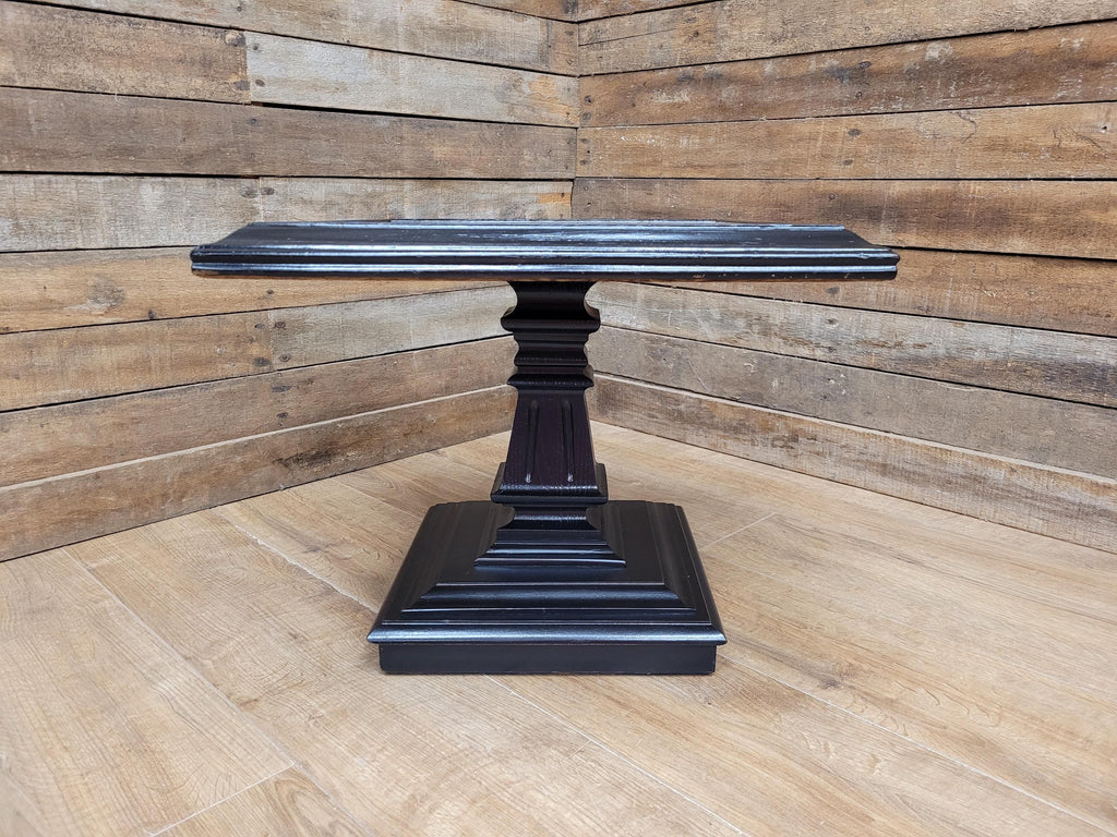 Marble Top Pedestal Side Table Black Wood Square Vintage Style