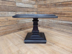 Marble Top Pedestal Side Table Black Wood Square Vintage Style