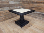 Marble Top Pedestal Side Table Black Wood Square Vintage Style