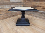 Marble Top Pedestal Side Table Black Wood Square Vintage Style