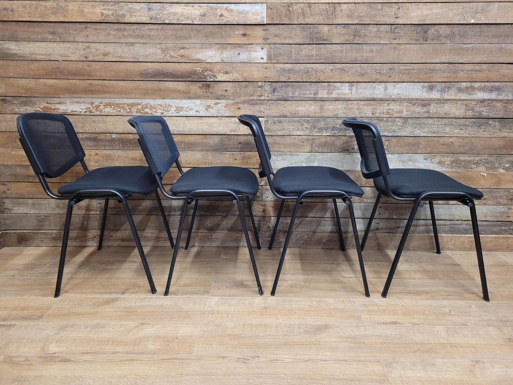 Eight Black Stacking Chairs Mesh Back Office Conference Reception