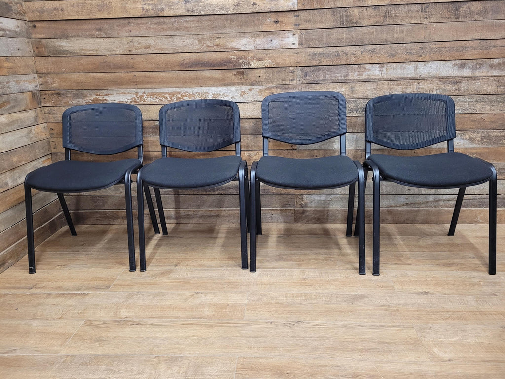 Eight Black Stacking Chairs Mesh Back Office Conference Reception
