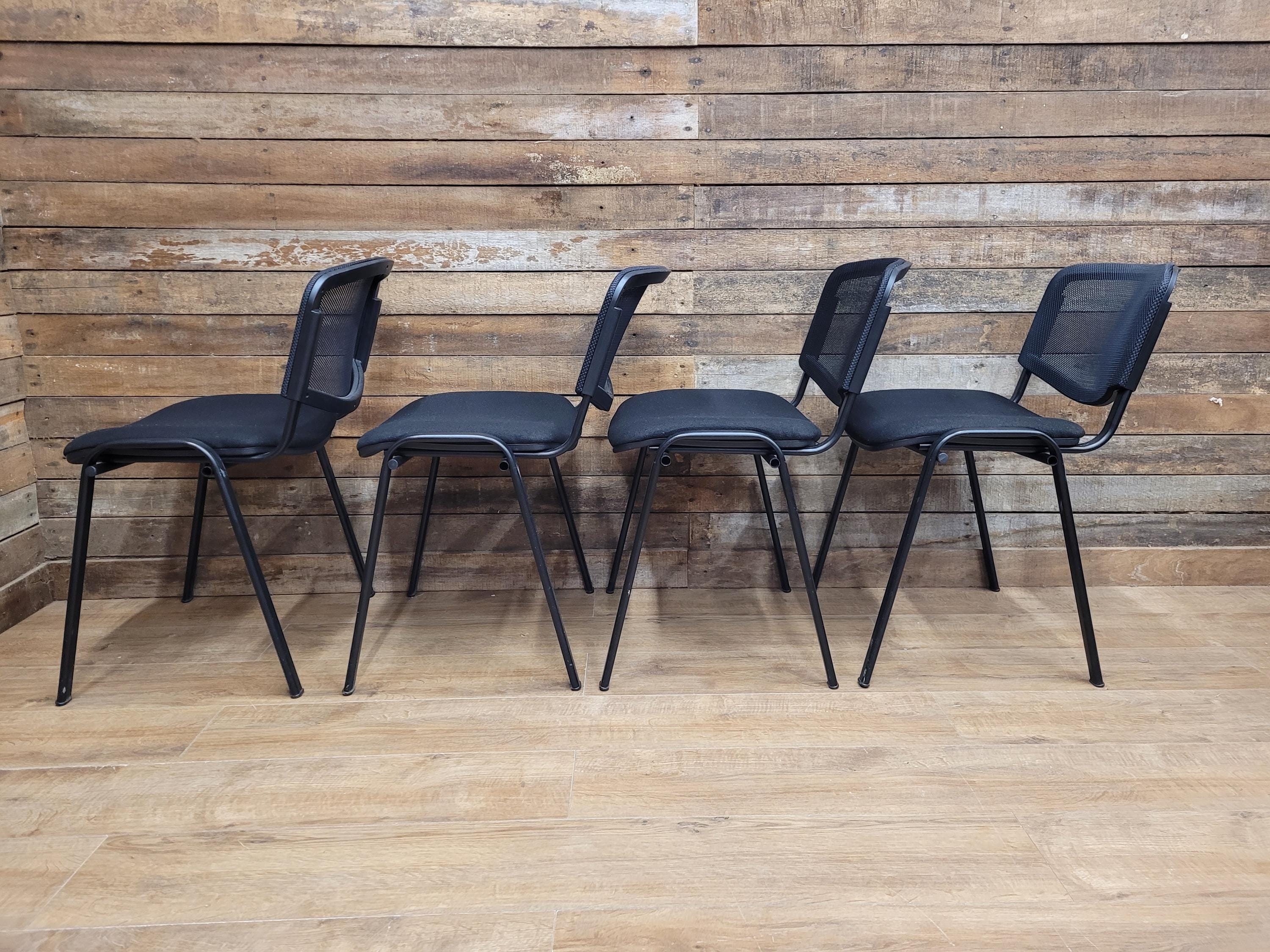 Eight Black Stacking Chairs Mesh Back Office Conference Reception