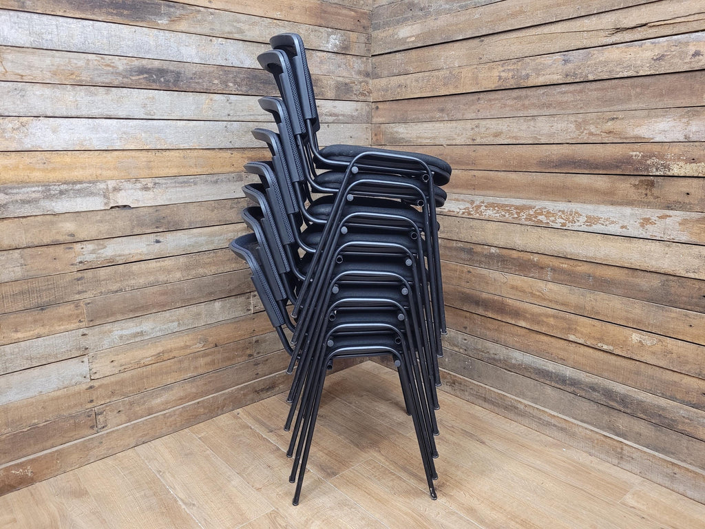Eight Black Stacking Chairs Mesh Back Office Conference Reception