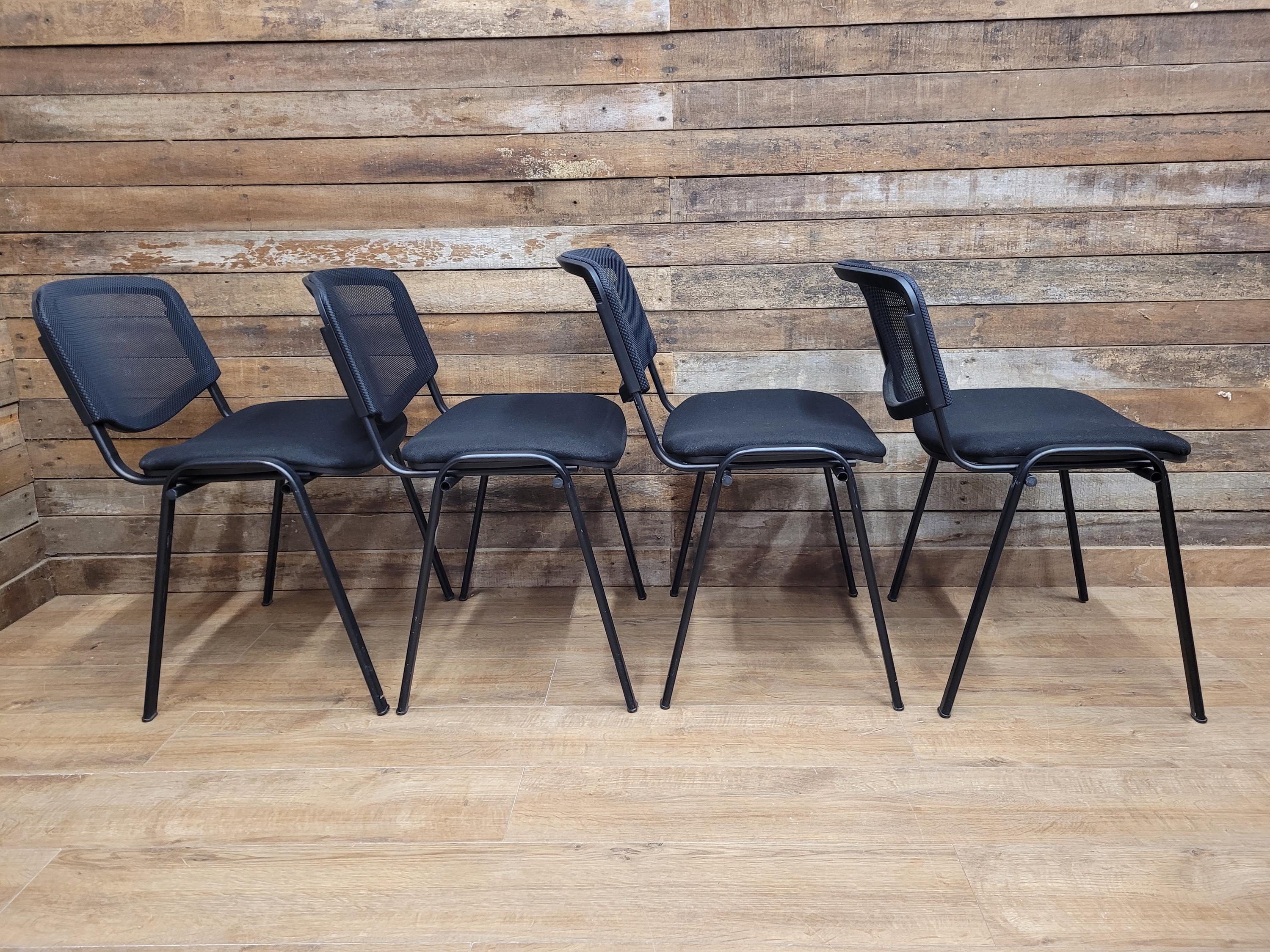 Eight Black Stacking Chairs Mesh Back Office Conference Reception