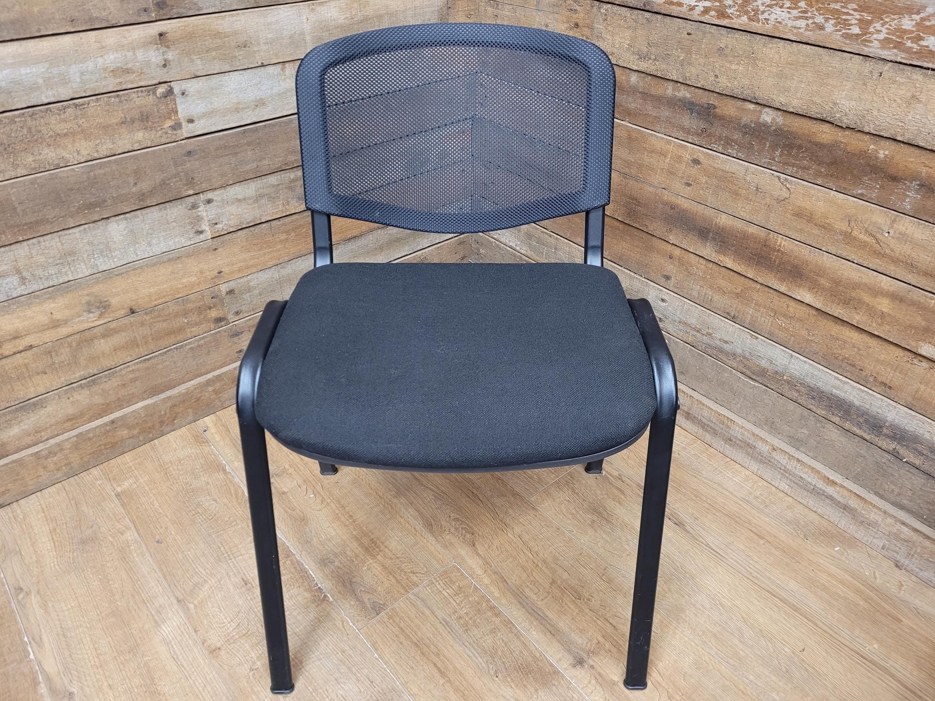 Eight Black Stacking Chairs Mesh Back Office Conference Reception