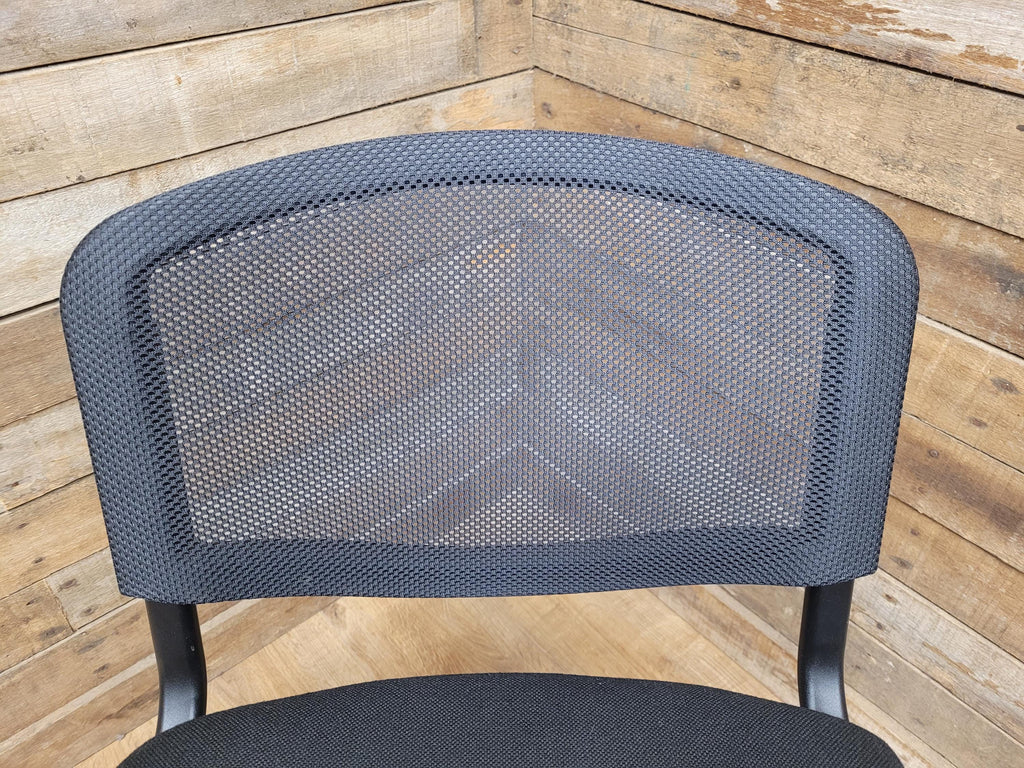 Eight Black Stacking Chairs Mesh Back Office Conference Reception