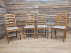 Four Ladder Back Dining Chairs Rustic Farmhouse Style Upholstered Seats Vintage