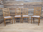 Four Ladder Back Dining Chairs Rustic Farmhouse Style Upholstered Seats Vintage