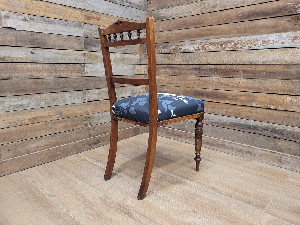 Antique Edwardian Oak Bedroom Chair Turned Legs Carved Back
