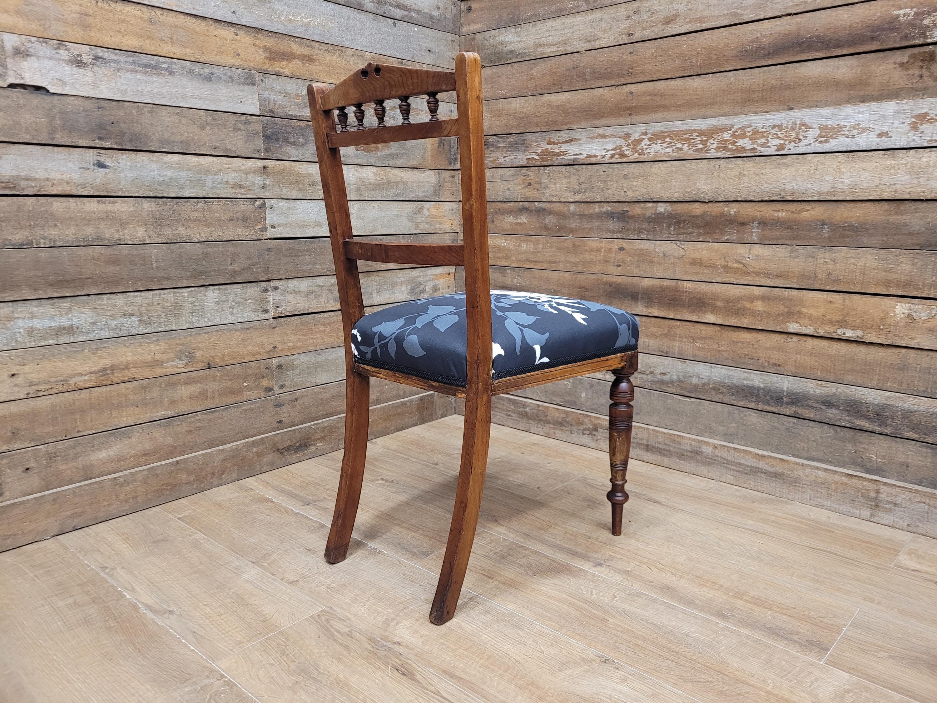 Antique Edwardian Oak Bedroom Chair Turned Legs Carved Back