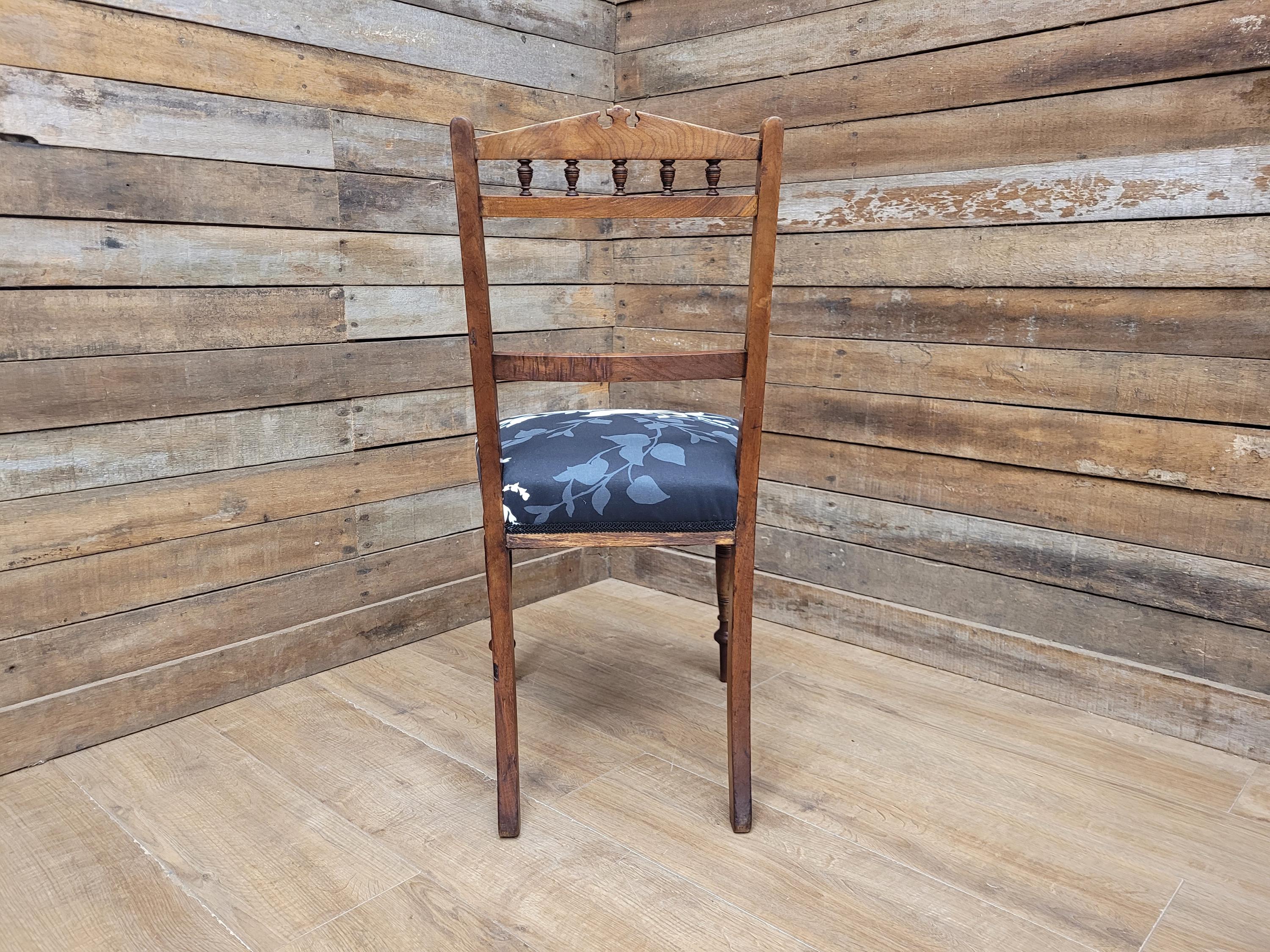 Antique Edwardian Oak Bedroom Chair Turned Legs Carved Back