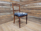 Antique Edwardian Oak Bedroom Chair Turned Legs Carved Back