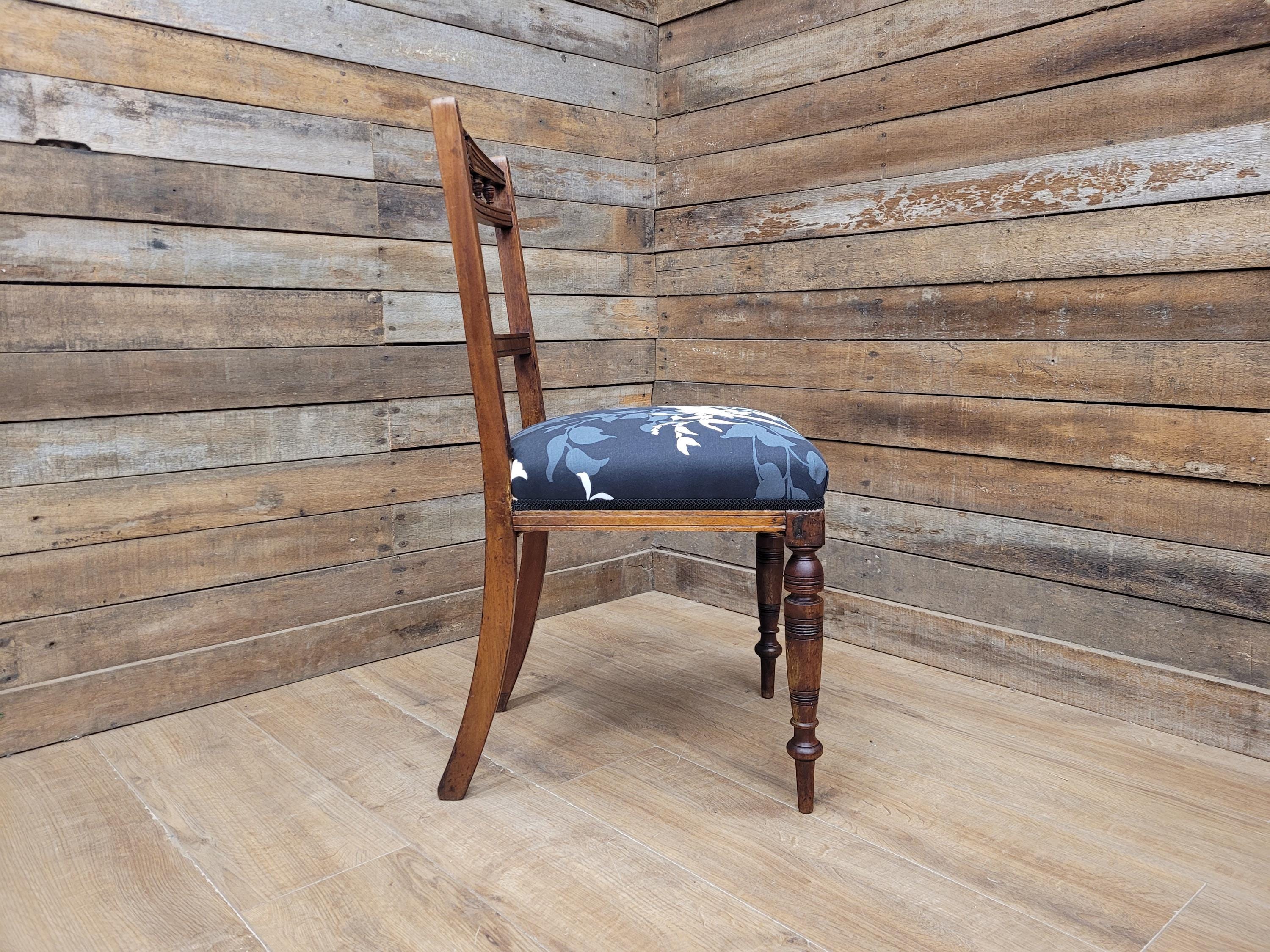 Antique Edwardian Oak Bedroom Chair Turned Legs Carved Back