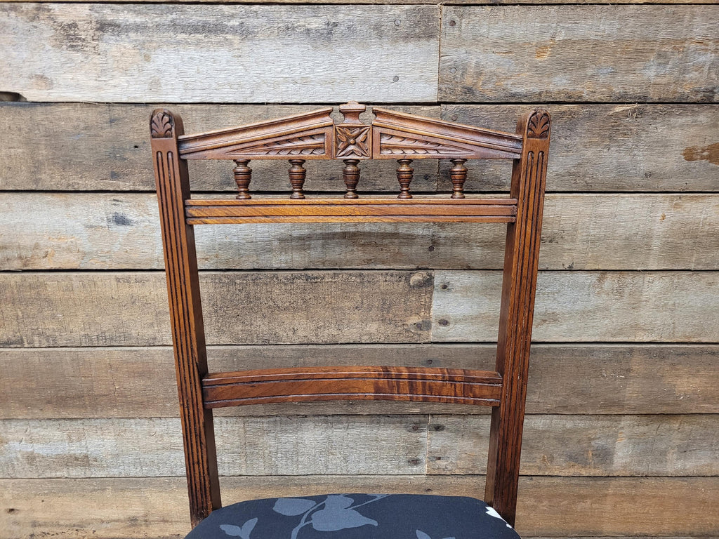 Antique Edwardian Oak Bedroom Chair Turned Legs Carved Back