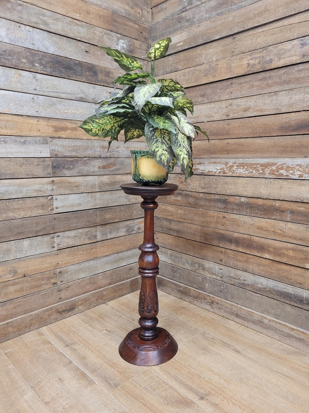 Antique Edwardian Mahogany Torchiere Jardiniere Plant Stand Pedestal Carved