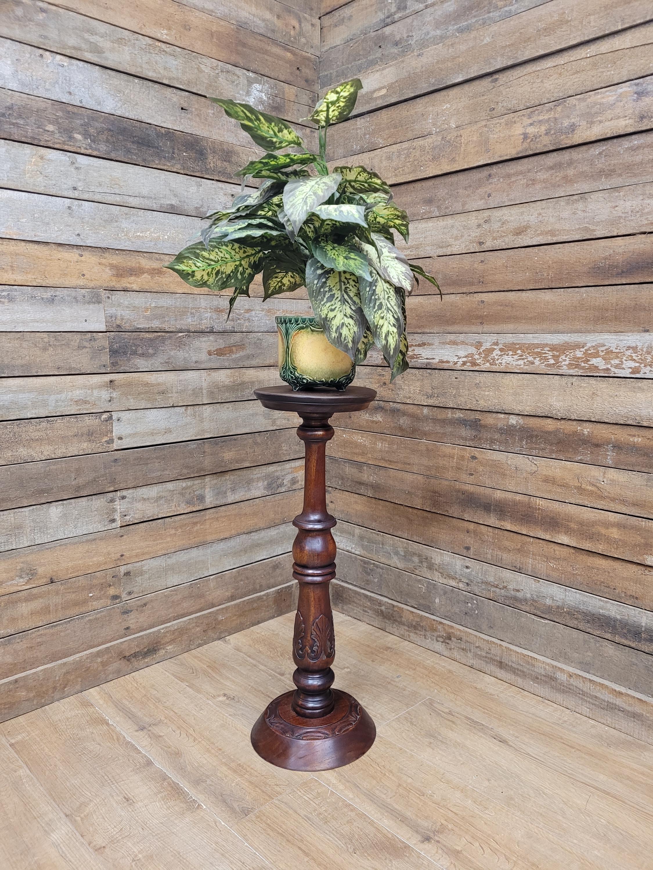 Antique Edwardian Mahogany Torchiere Jardiniere Plant Stand Pedestal Carved