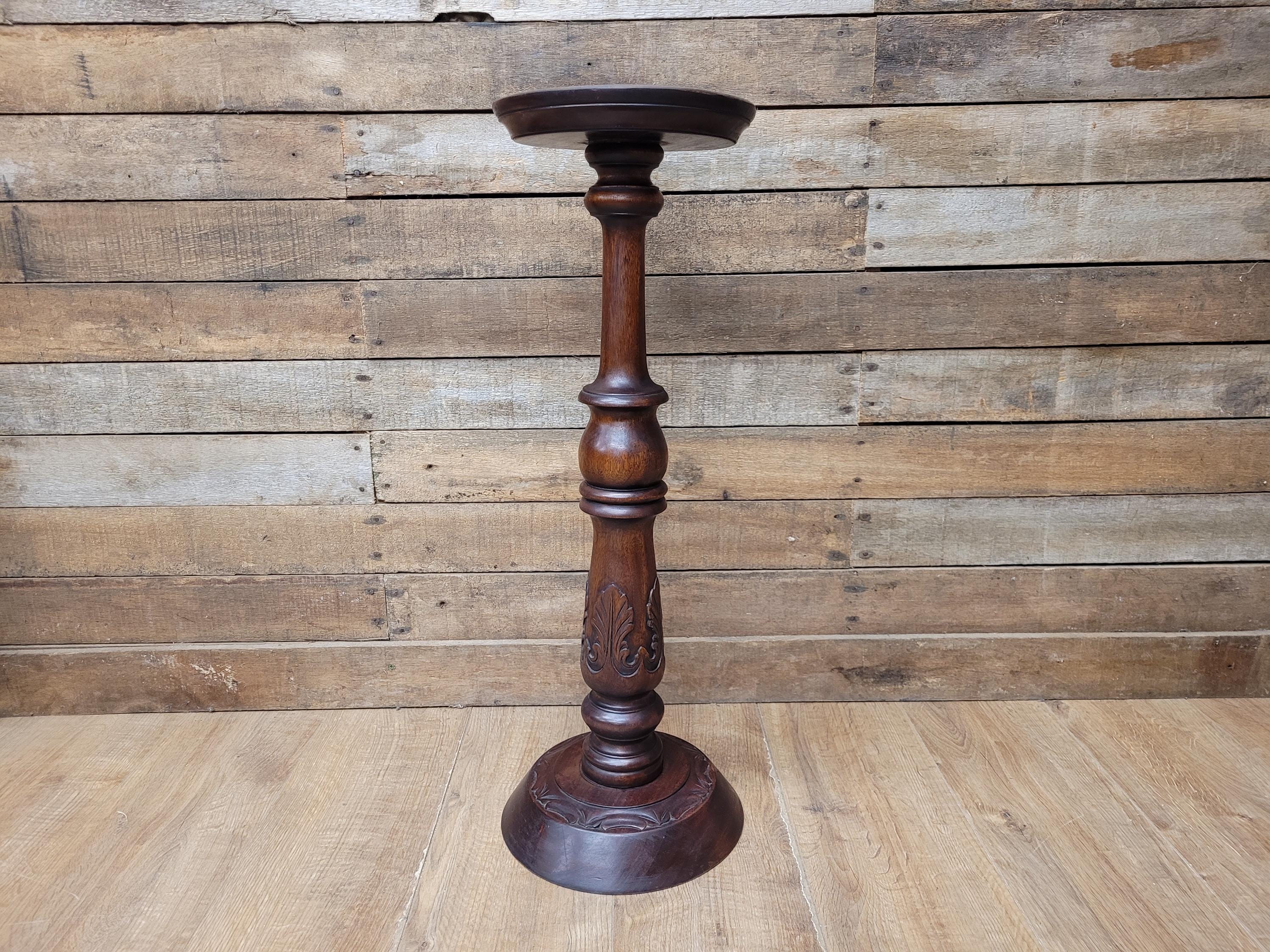 Antique Edwardian Mahogany Torchiere Jardiniere Plant Stand Pedestal Carved