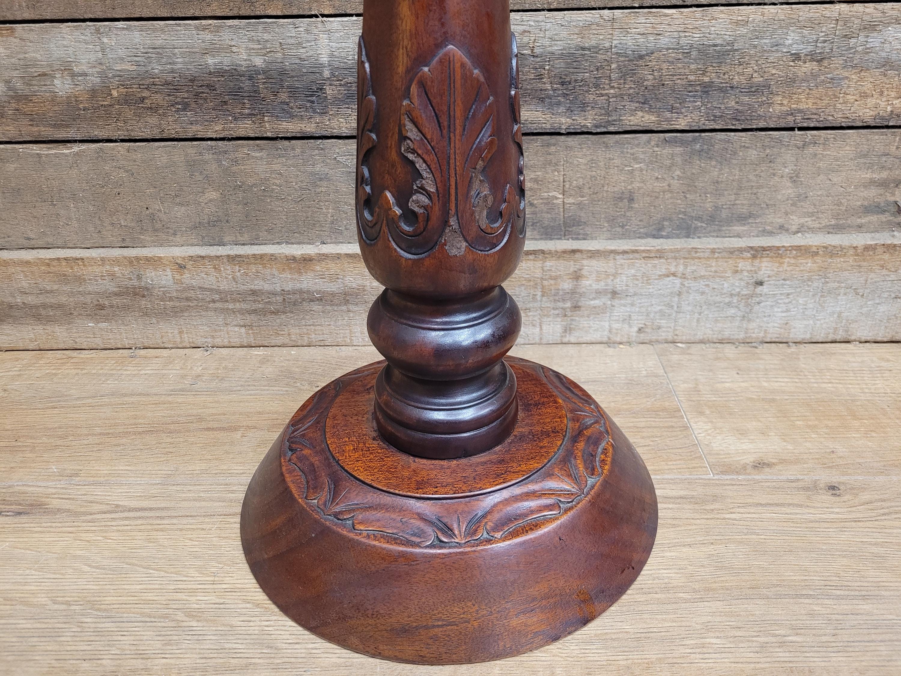 Antique Edwardian Mahogany Torchiere Jardiniere Plant Stand Pedestal Carved