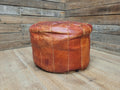 Vintage Moroccan Leather Pouffe Ottoman Tan Brown Leather