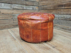 Vintage Moroccan Leather Pouffe Ottoman Tan Brown Leather