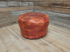 Vintage Moroccan Leather Pouffe Ottoman Tan Brown Leather