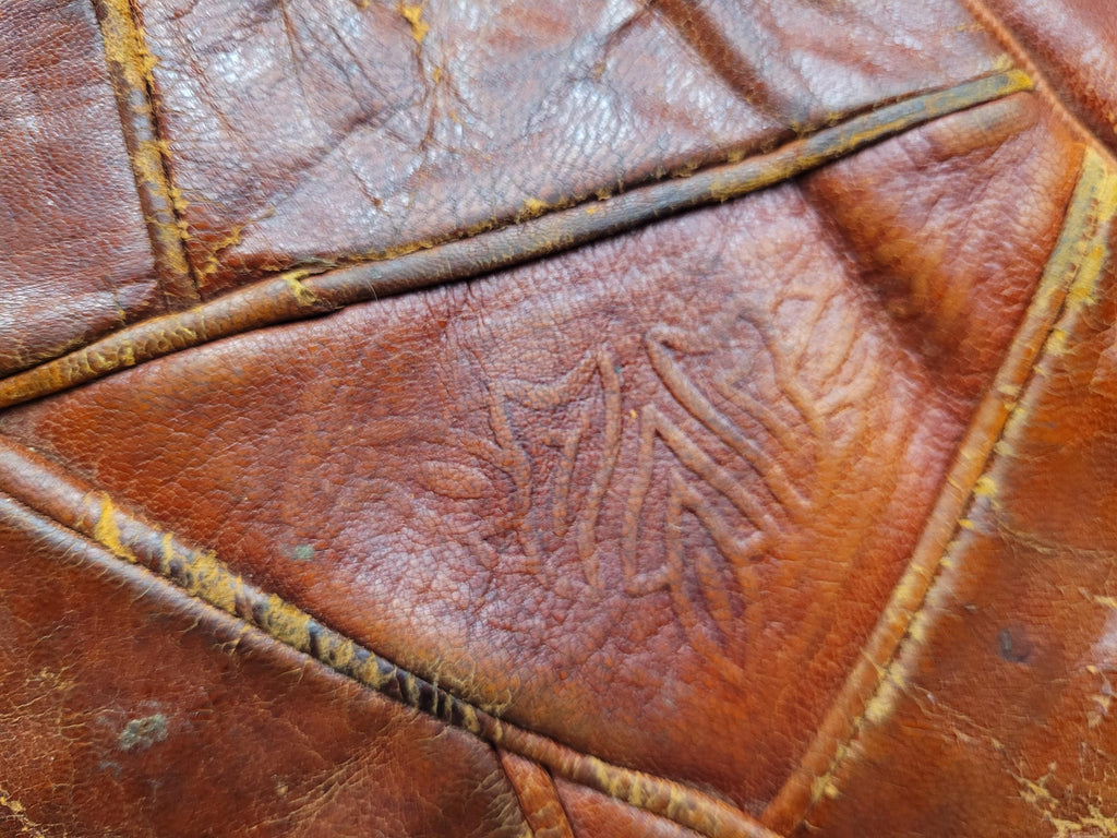 Vintage Moroccan Leather Pouffe Ottoman Tan Brown Leather