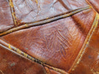Vintage Moroccan Leather Pouffe Ottoman Tan Brown Leather