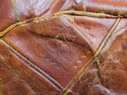 Vintage Moroccan Leather Pouffe Ottoman Tan Brown Leather