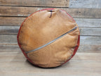 Vintage Moroccan Leather Pouffe Ottoman Tan Brown Leather