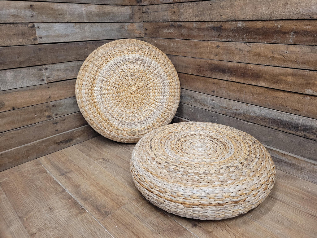 Round Banana Fibre Woven Floor Cushions Pouffe 60cm Natural