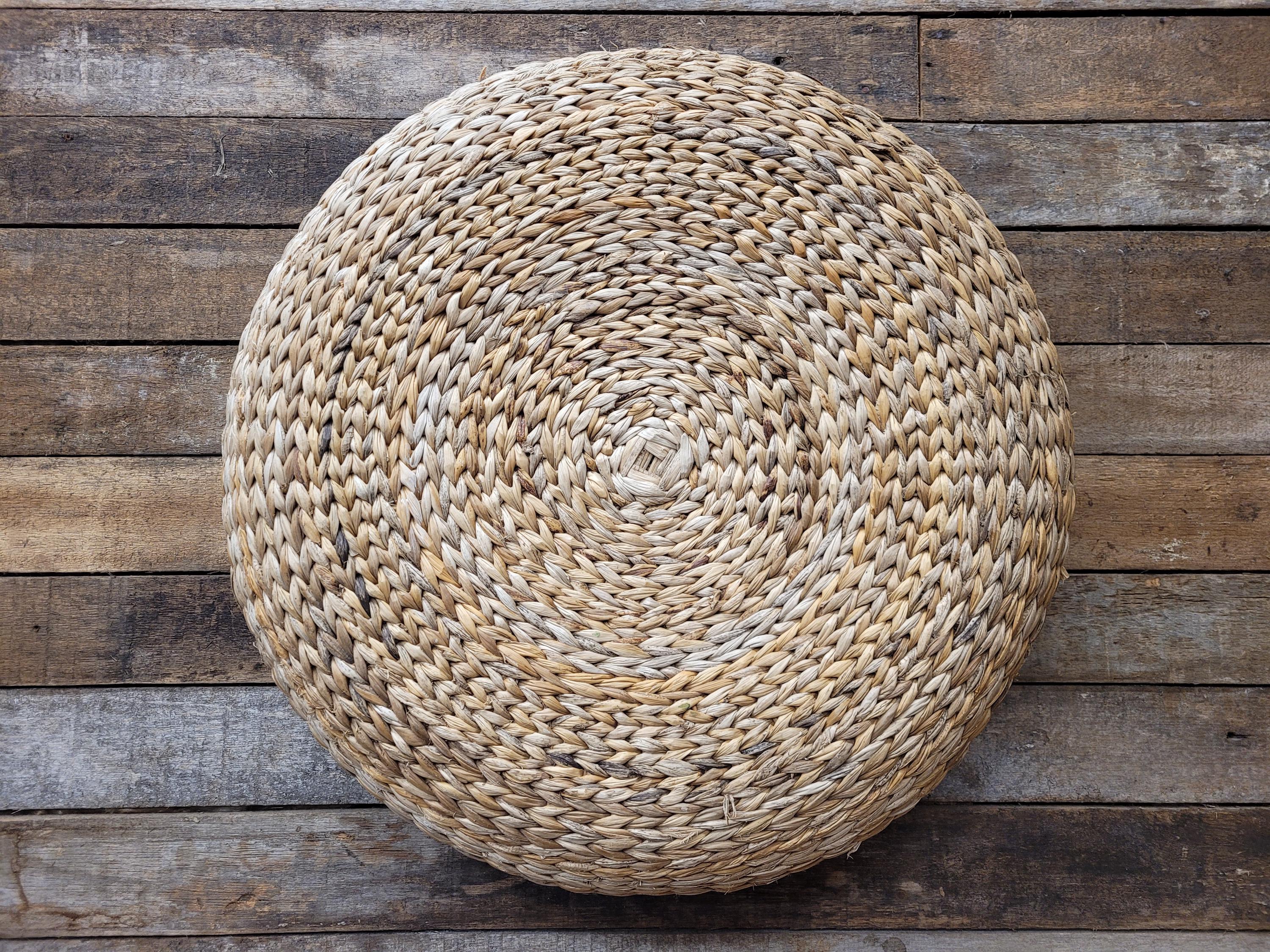 Round Banana Fibre Woven Floor Cushions Pouffe 60cm Natural