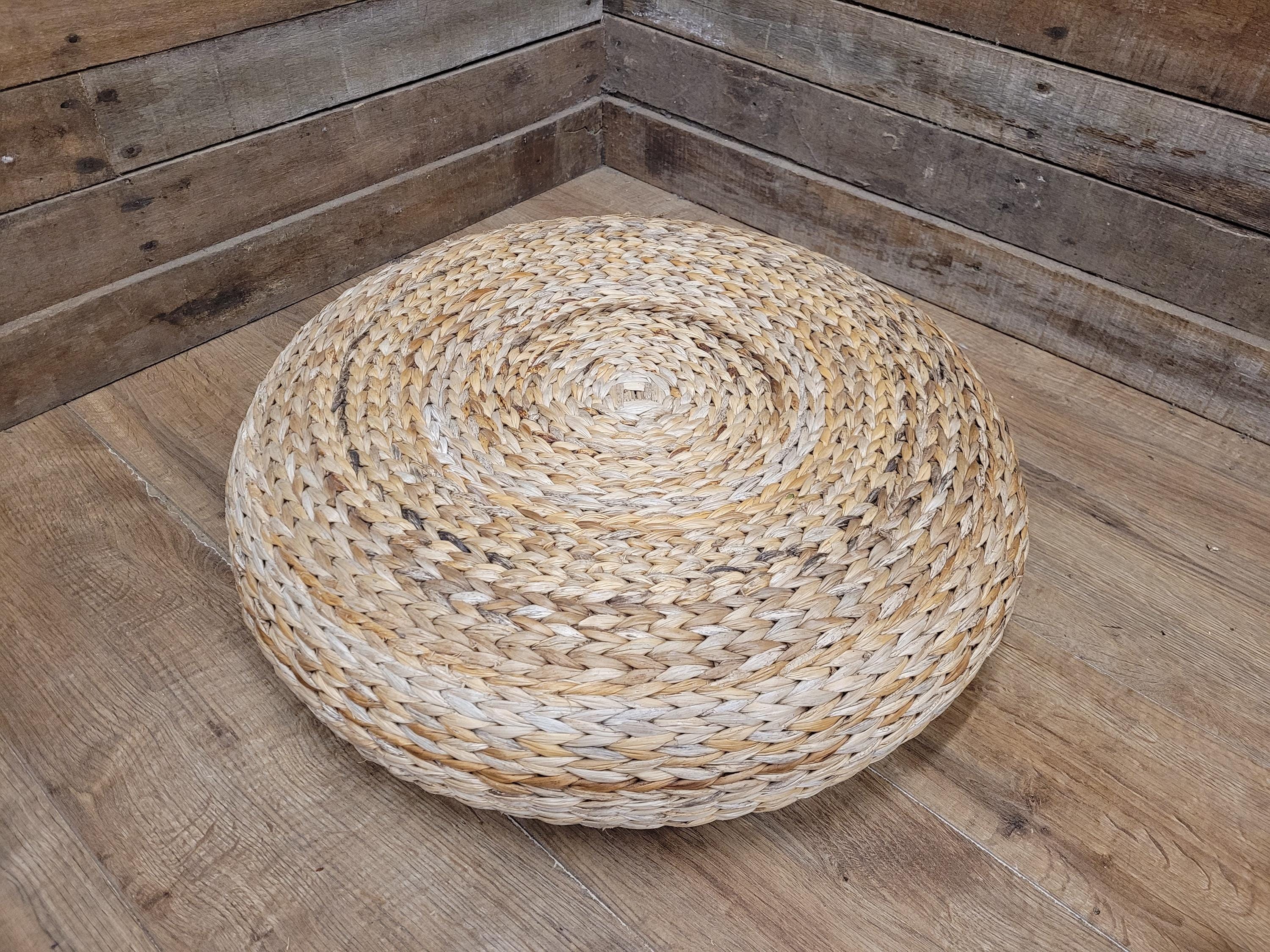 Round Banana Fibre Woven Floor Cushions Pouffe 60cm Natural
