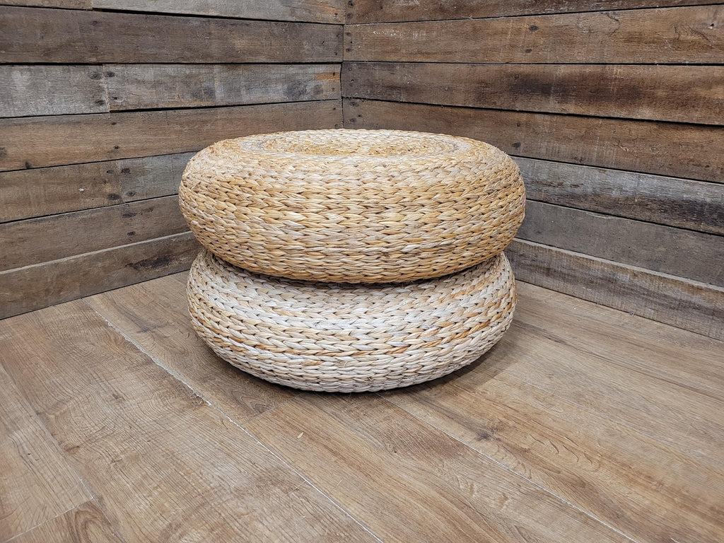 Round Banana Fibre Woven Floor Cushions Pouffe 60cm Natural