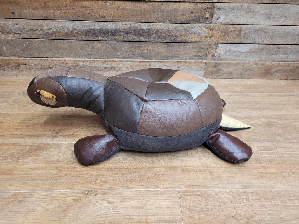 Vintage Leather Turtle Footstool Patchwork Animal Pouffe