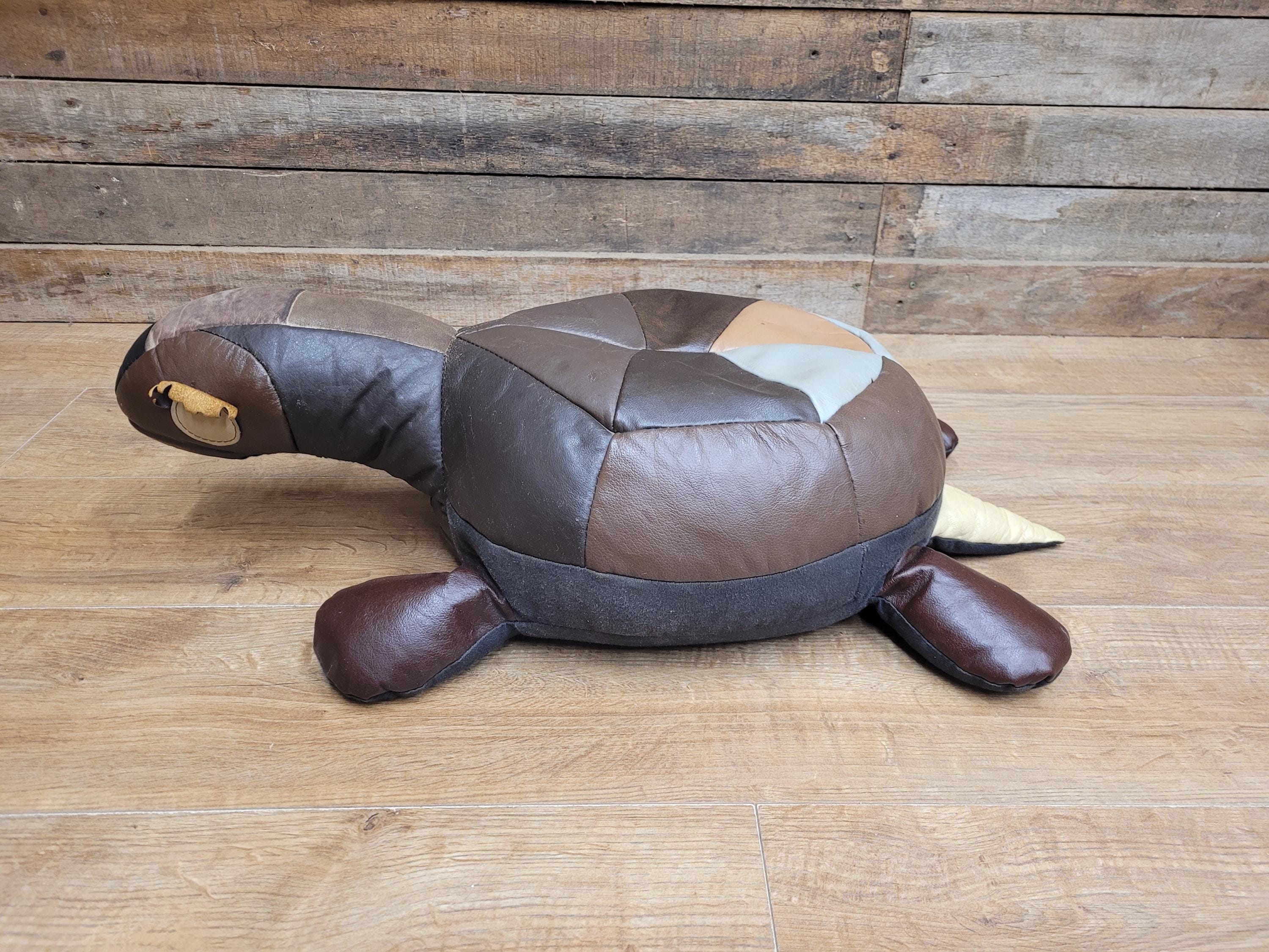 Vintage Leather Turtle Footstool Patchwork Animal Pouffe