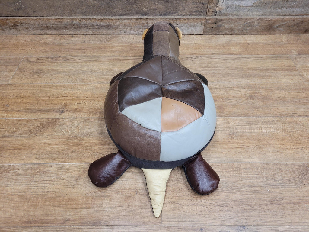 Vintage Leather Turtle Footstool Patchwork Animal Pouffe