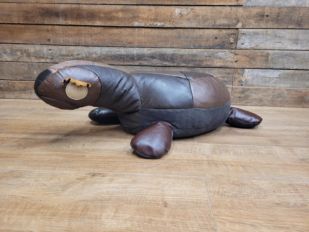 Vintage Leather Turtle Footstool Patchwork Animal Pouffe