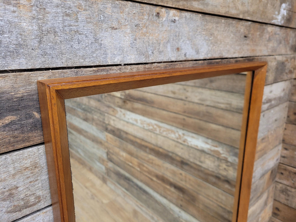 Mid Century Teak Wall Mirror with Shelf 1960s Scandinavian Style