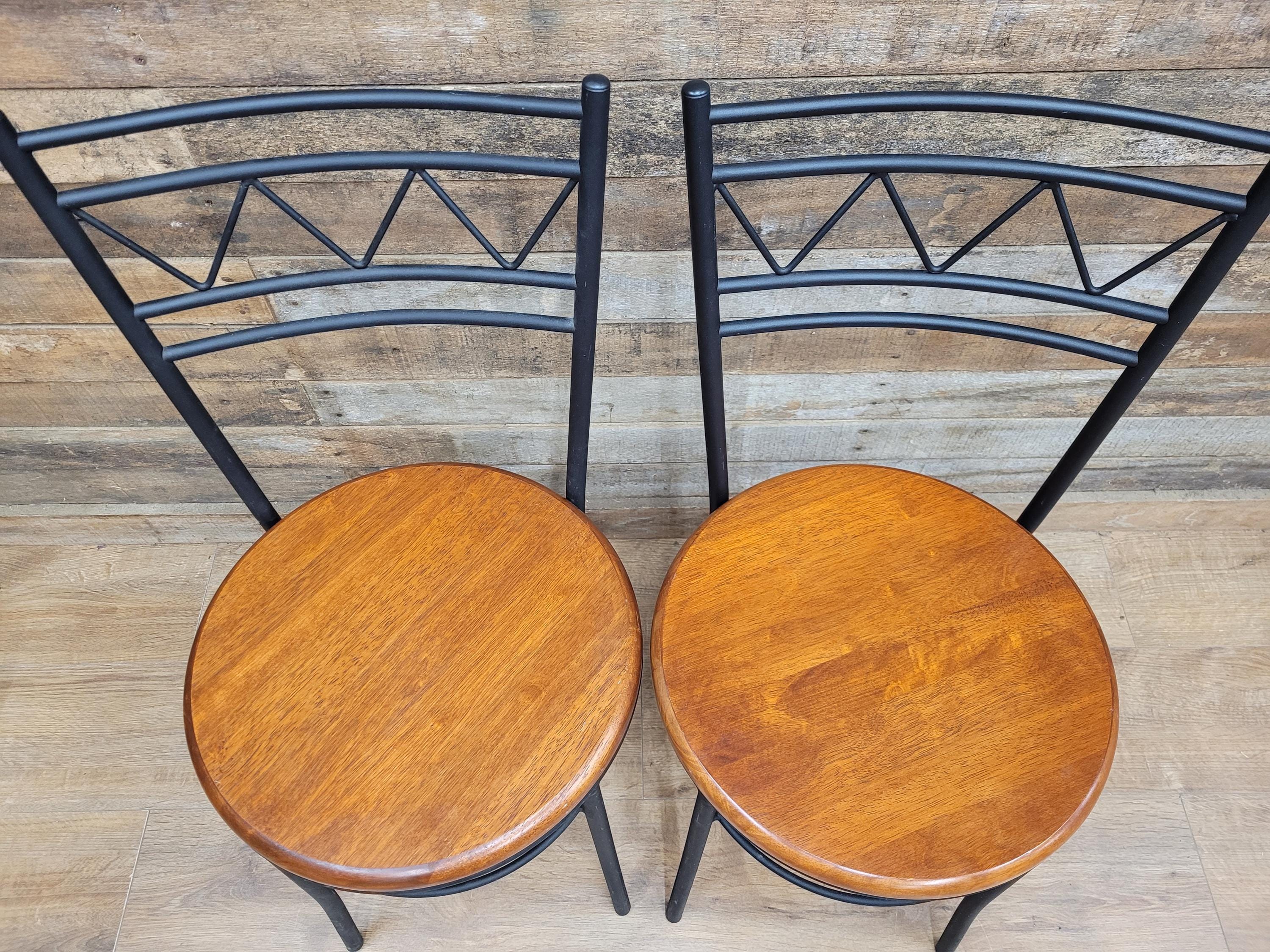 Metal Bistro Dining Chairs Penny Seat Set 4 Black Frame Wood Kitchen