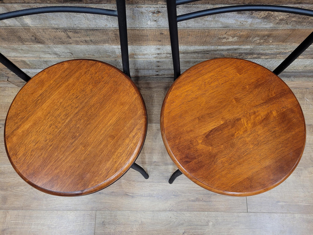 Metal Bistro Dining Chairs Penny Seat Set 4 Black Frame Wood Kitchen