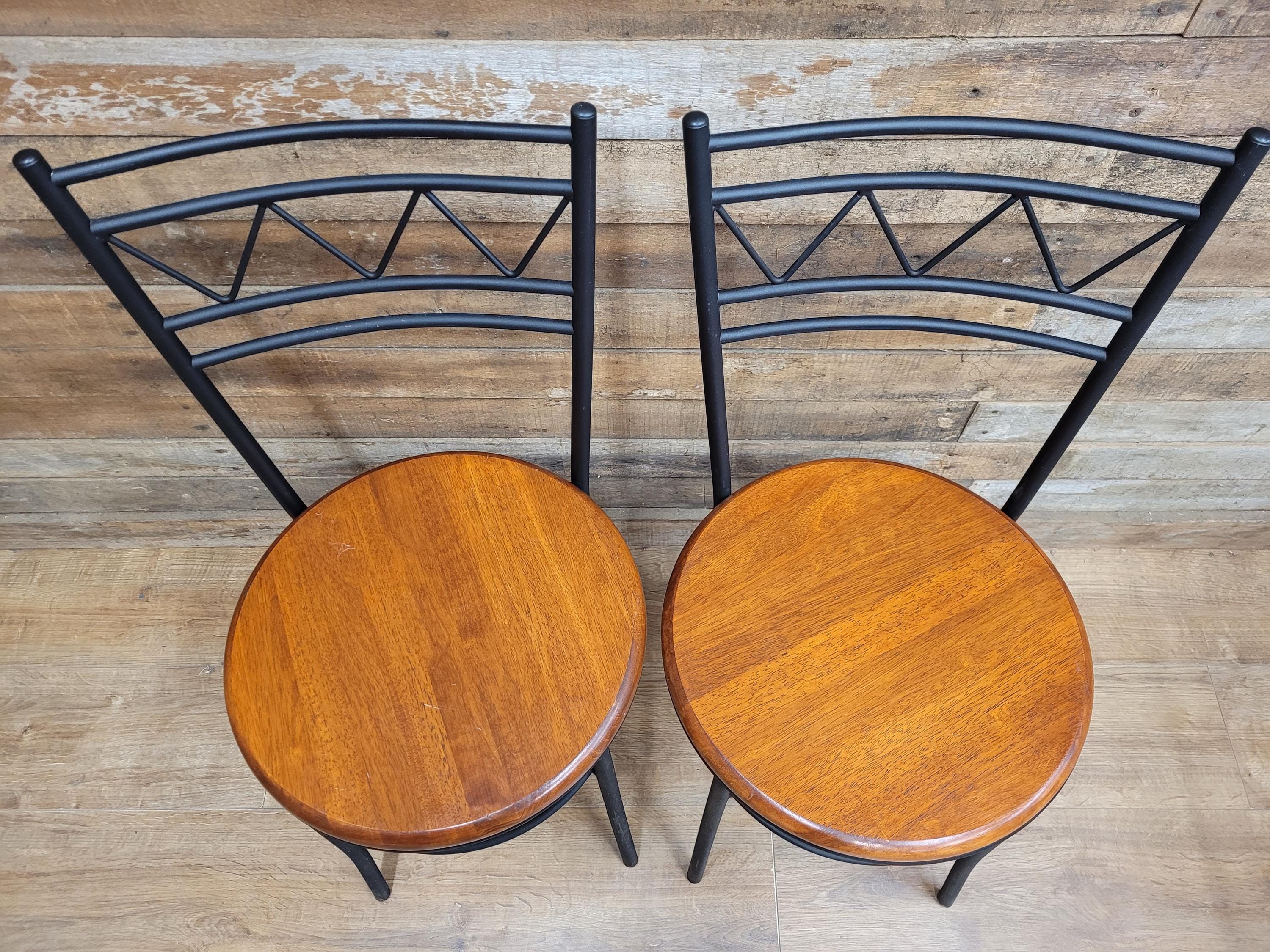 Metal Bistro Dining Chairs Penny Seat Set 4 Black Frame Wood Kitchen