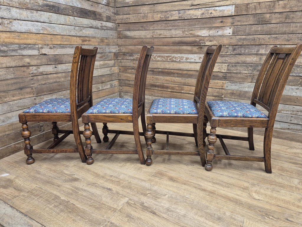 Four Arts & Craft Style Solid Oak Dining Chairs William Morris Snakeshead Seats